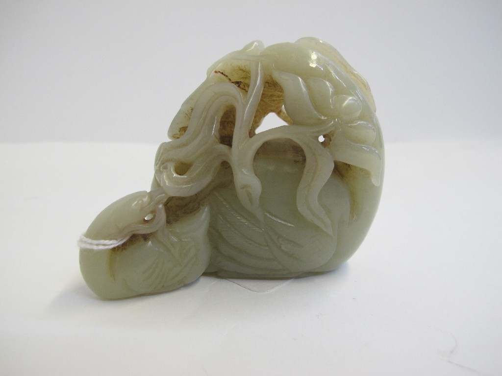 Appraisal: An Oriental celadon jade figure - swan and lotus