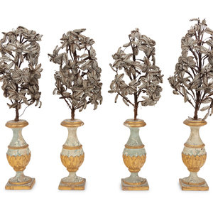 Appraisal: A Set of Four Continental Painted and Parcel Gilt Wood