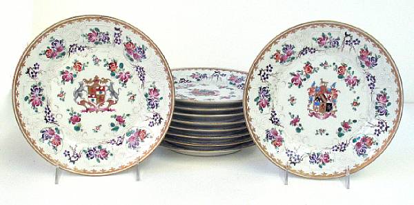 Appraisal: A set of ten French Chinese export style armorial porcelain