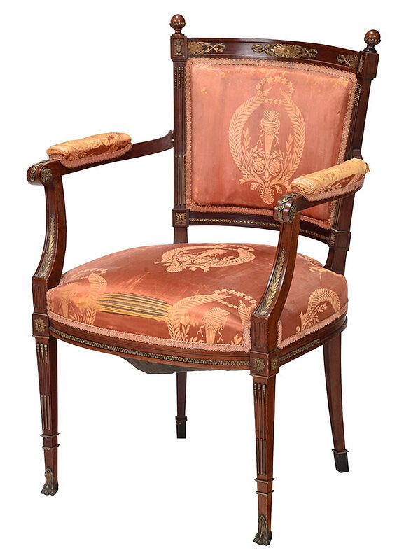 Appraisal: Empire Style Bronze Mounted Open Armchair French early th century