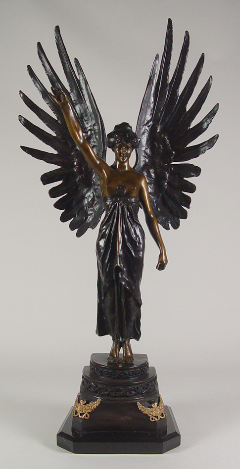 Appraisal: Bronze Angel Figure On signed bronze socle and black marble