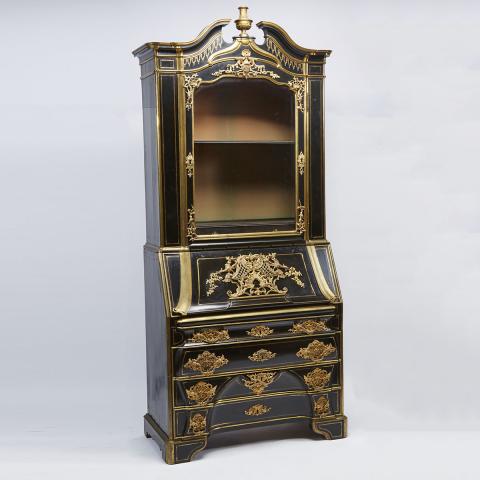 Appraisal: Large Continental Ebonized and Ormolu Mounted Secretaire Bookcase c the