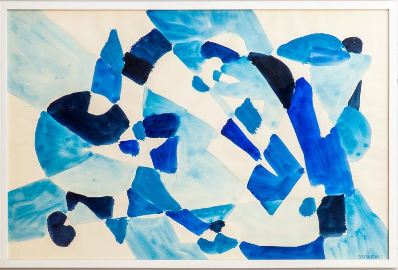 Appraisal: Jacob Semiatin - Untitled Abstract in Blue Watercolor on paper