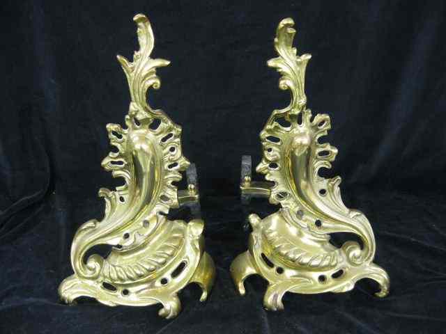 Appraisal: Pair of Brass Andirons ornate rococo design ''