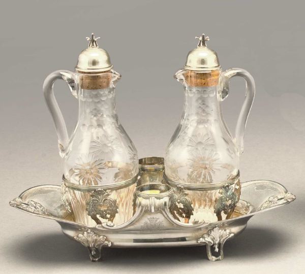 Appraisal: Continental Sterling Silver and Cut Glass Cruet Stand first quarter