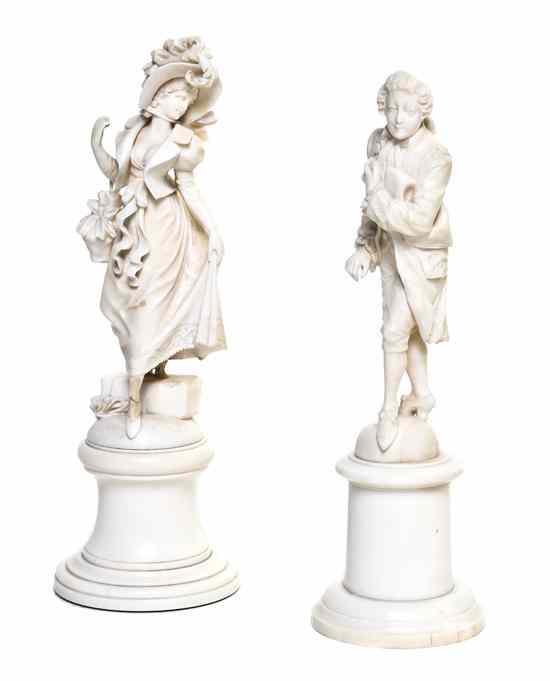 Appraisal: Two Continental Carved Ivory Figures depicting a lady and a