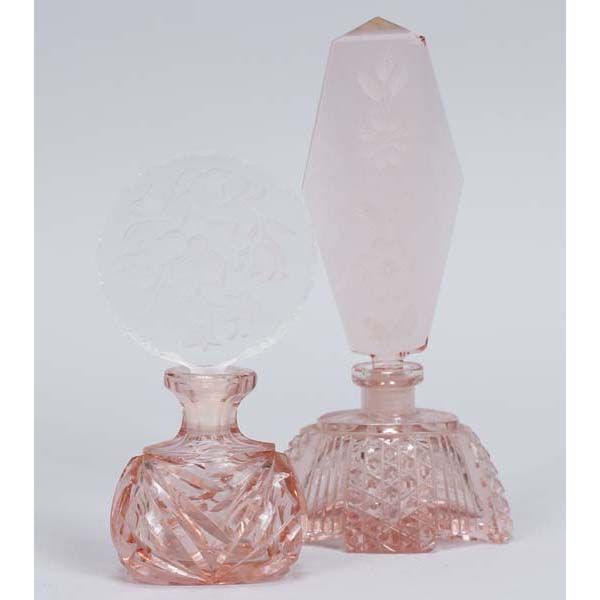 Appraisal: Two Pink and Clear Art Deco Czech Glass Perfume Bottles