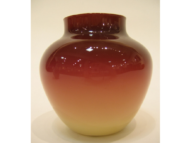 Appraisal: WHEELING Red to yellow blown glass vase h Estimate -