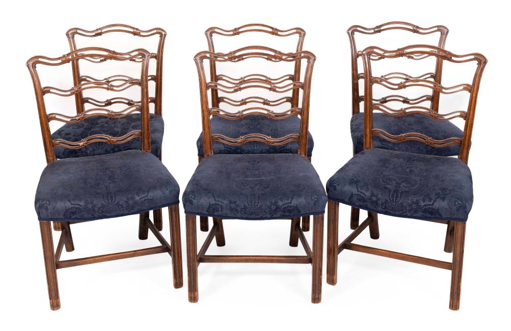 Appraisal: SET OF SIX CHIPPENDALE-STYLE RIBBON-BACK DINING CHAIRS MID- TH CENTURY