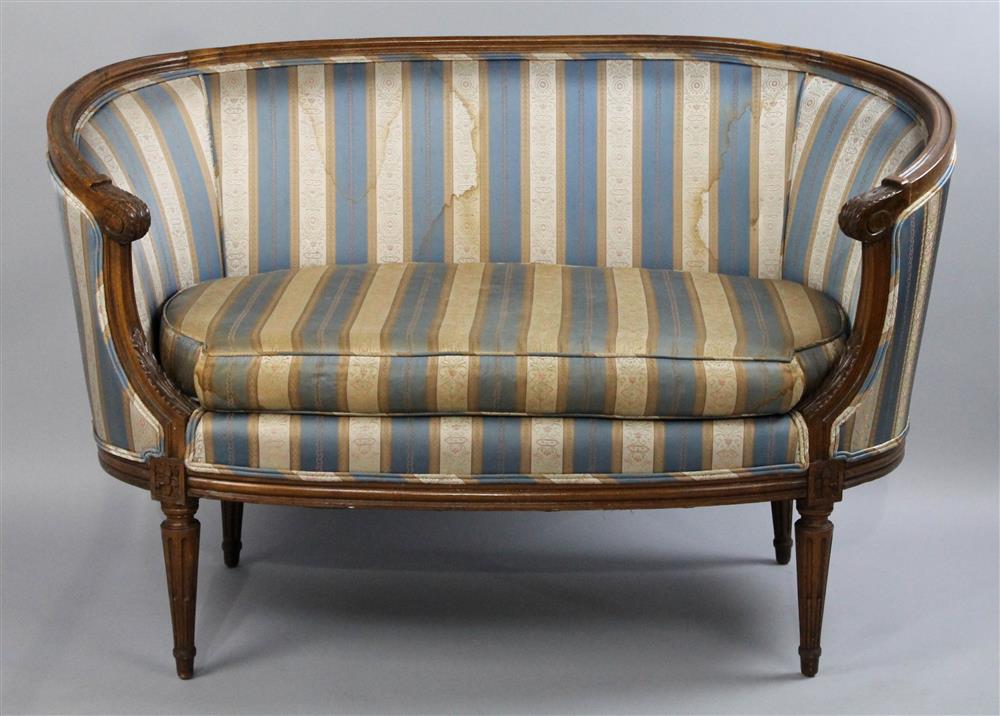 Appraisal: LOUIS XVI STYLE SHAPED LOVESEAT the shaped frame upholstered in