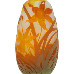 Appraisal: mile Gall French - Daffodil Vase acid-etched fire-polished cameo glass