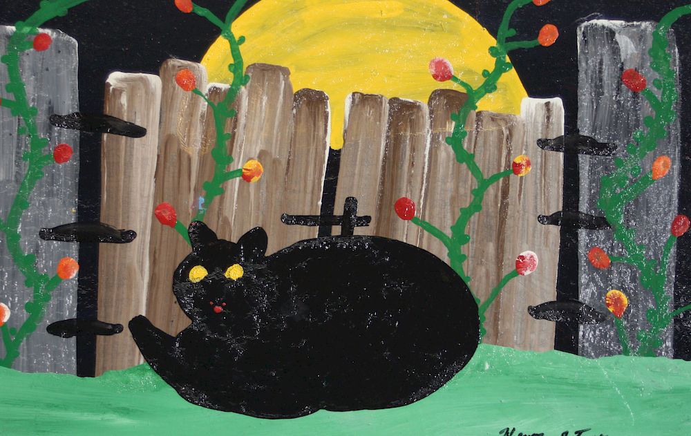 Appraisal: Outsider Art Henry Squirrel Stone Untitled Cat and Garden Gate