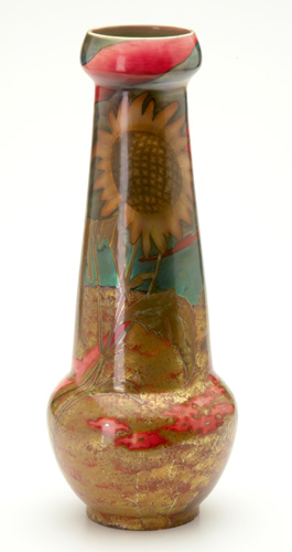 Appraisal: ZSOLNAY Tall and exceptional bulbous vase painted with sunflowers in