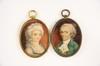 Appraisal: MINIATURE PORTRAITS - Watercolor on Parchment of Dignified Middle-Aged Couple