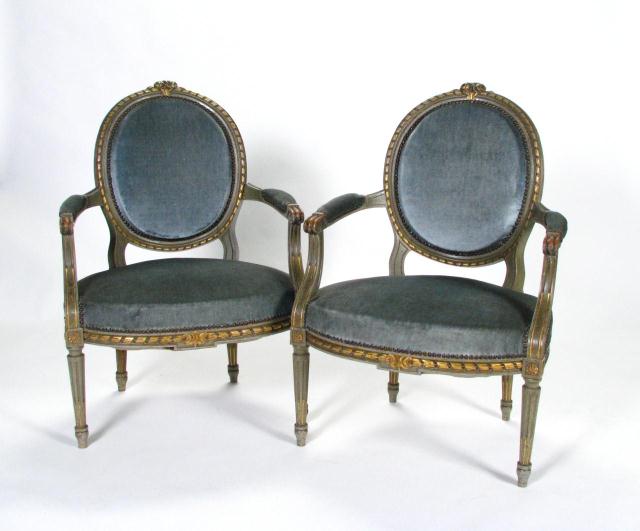 Appraisal: Pair of French Louis XVI-style Bergere chairs late th century