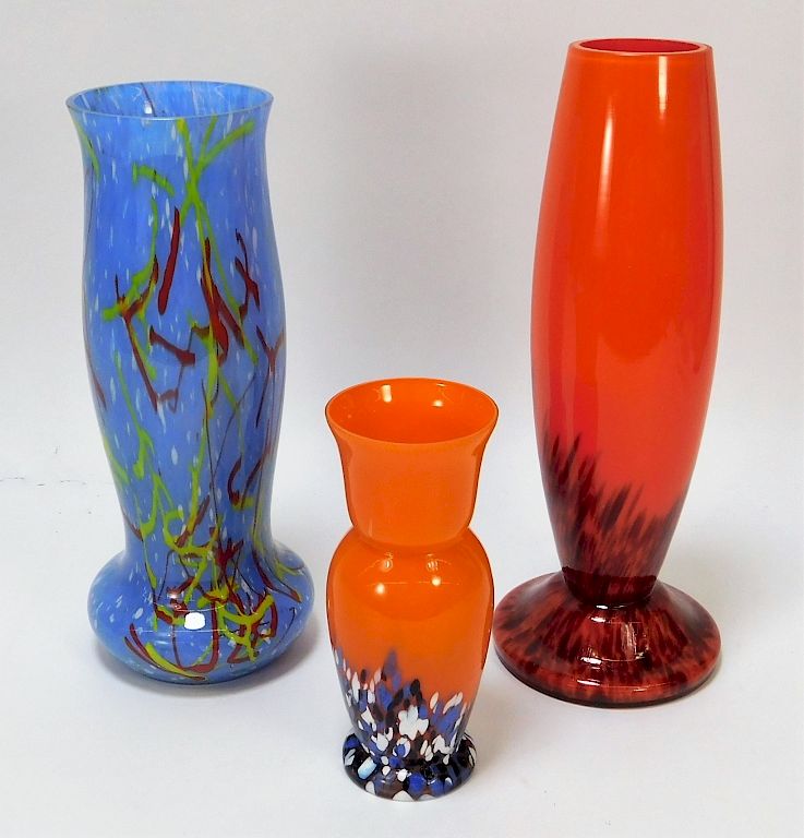 Appraisal: PC Ruckl Kralik Spatter Bohemian Art glass Vases Bohemia th