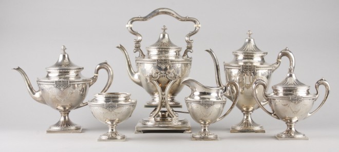 Appraisal: Six pieces in service Set includes coffee pot tea pot