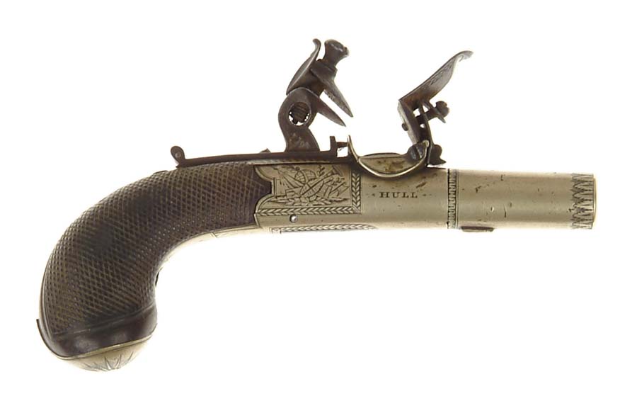 Appraisal: WALLIS FLINTLOCK POCKET PISTOL NSN Cal - rnd bbl The