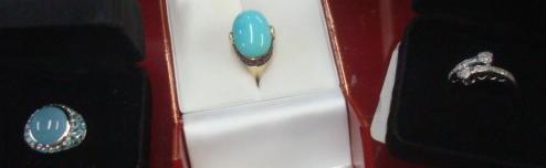 Appraisal: Rings -gold and diamond ring -jade stone ring -robins egg