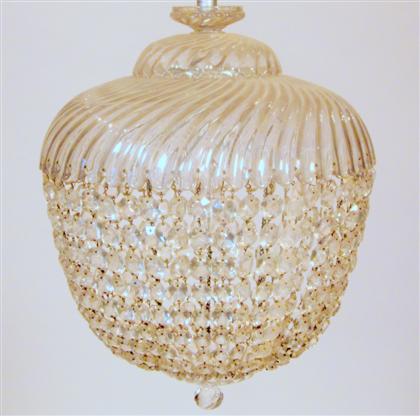 Appraisal: Cut crystal and glass ceiling light The circular top issuing