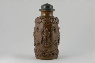 Appraisal: A Scottish brown salt-glazed stoneware flask Alloa Pottery applied with