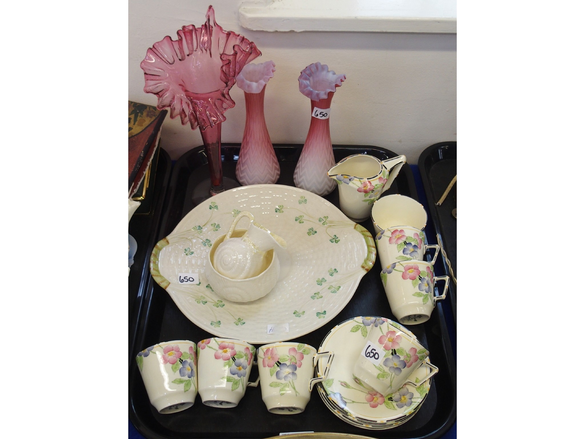 Appraisal: Tray comprising Crown Ducal tea set for six Belleek plate