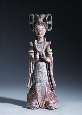 Appraisal: A fine Chinese unglazed and painted pottery model of a