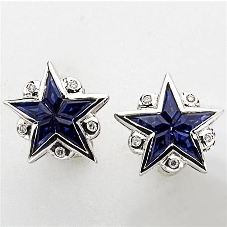 Appraisal: Pair of Sapphire and Diamond Star Earrings Estimate -