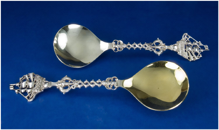 Appraisal: Pair Of Silver Arts And Crafts Serving Spoons With Large