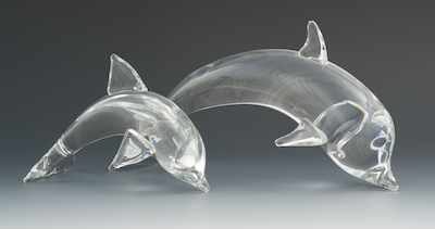 Appraisal: Two Steuben Glass Porpoise Ornamentals Including a Porpoise Small apprx