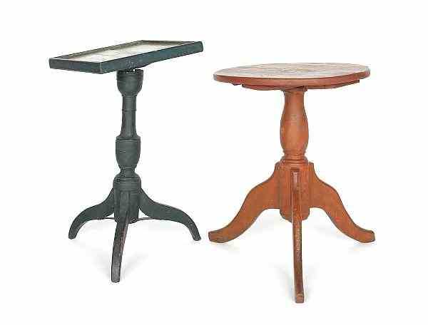 Appraisal: Two painted pine candlestands th c one in a red