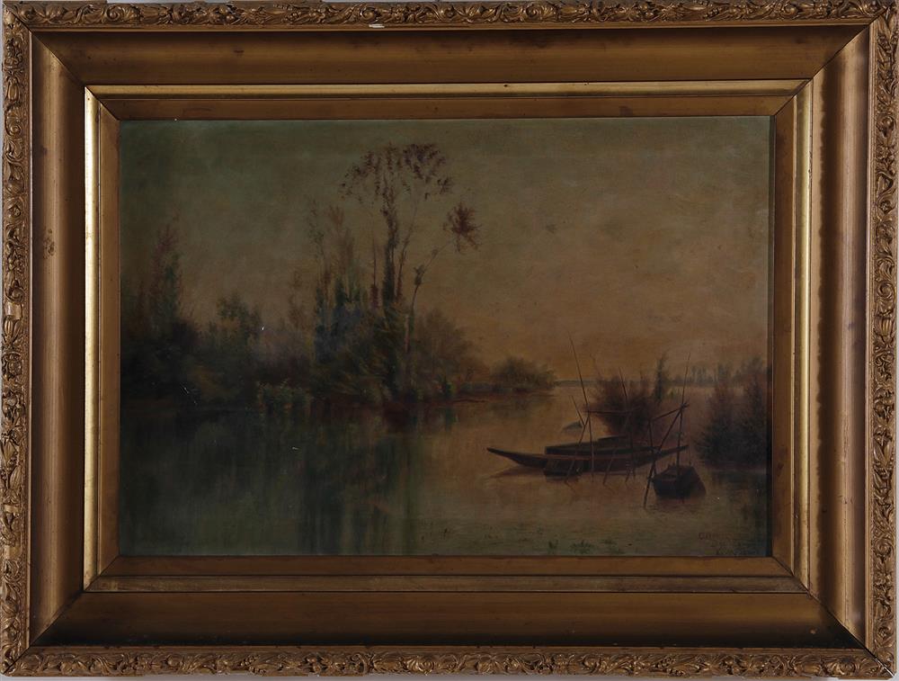 Appraisal: Charles-Francois Daubigny after French - POND SCENE oil on canvas