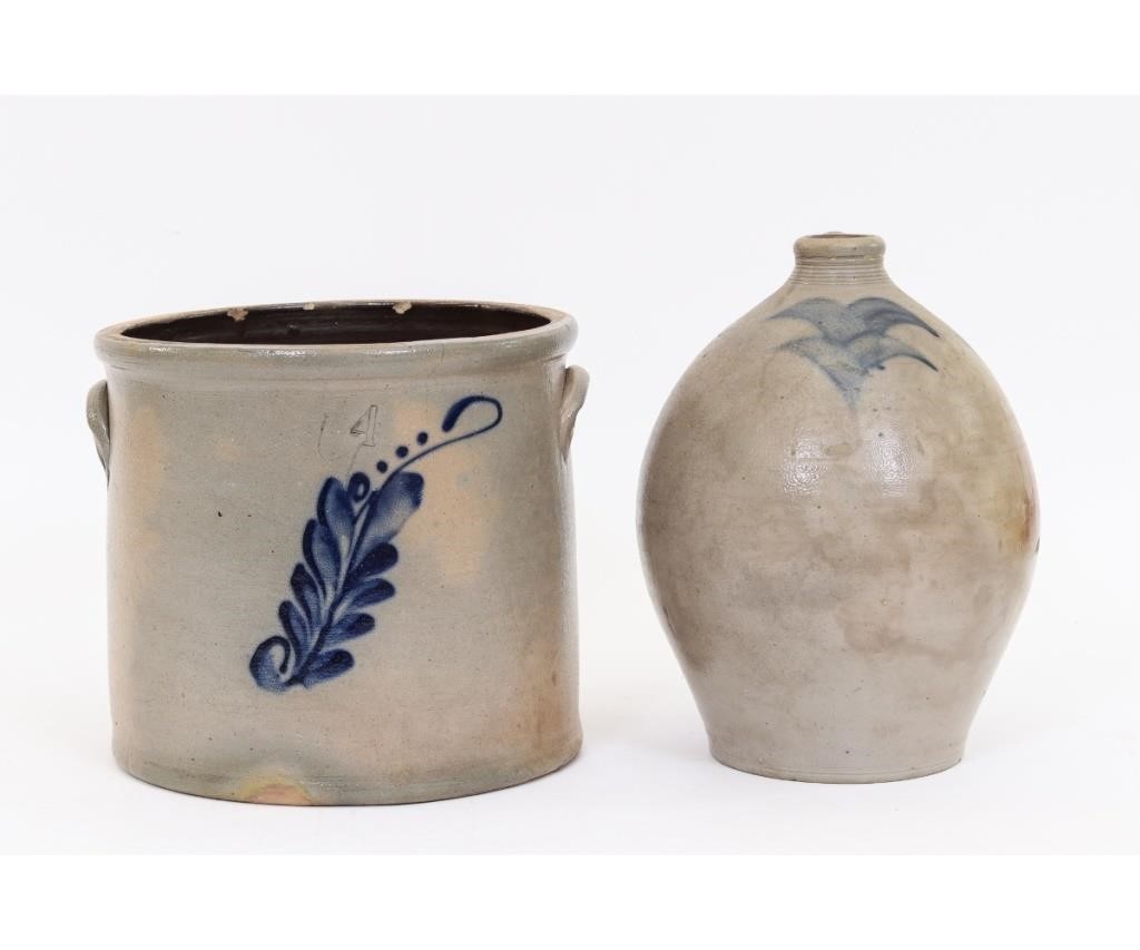 Appraisal: Two-gallon ovid stoneware jug together with a four-gallon crock cracked