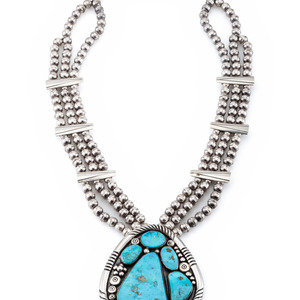 Appraisal: Tom Bahe Din - Large Silver and Turquoise Cluster Necklace