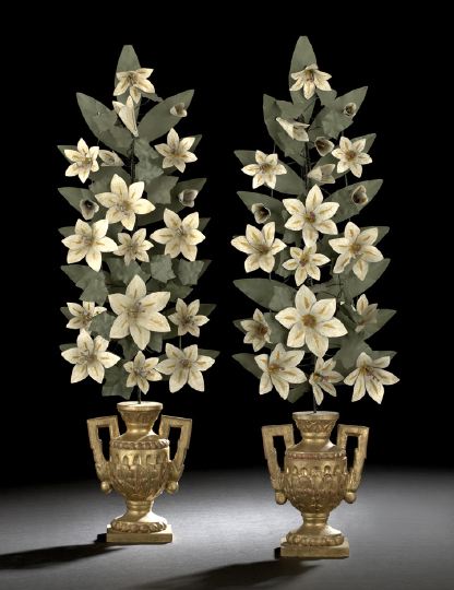 Appraisal: Pair of Italian Giltwood Floral Garniture Urns th century each