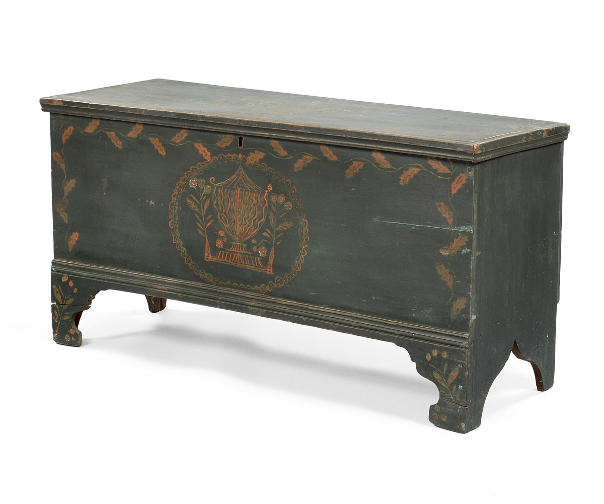 Appraisal: NEW YORK STATE BLUE PAINTED AND DECORATED BLANKET BOX The