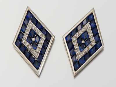 Appraisal: A Pair of Sapphire and Diamond Earrings Tested k white