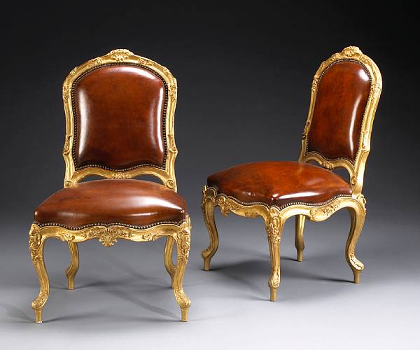 Appraisal: A set of eight Italian Rococo style gilt wood dining