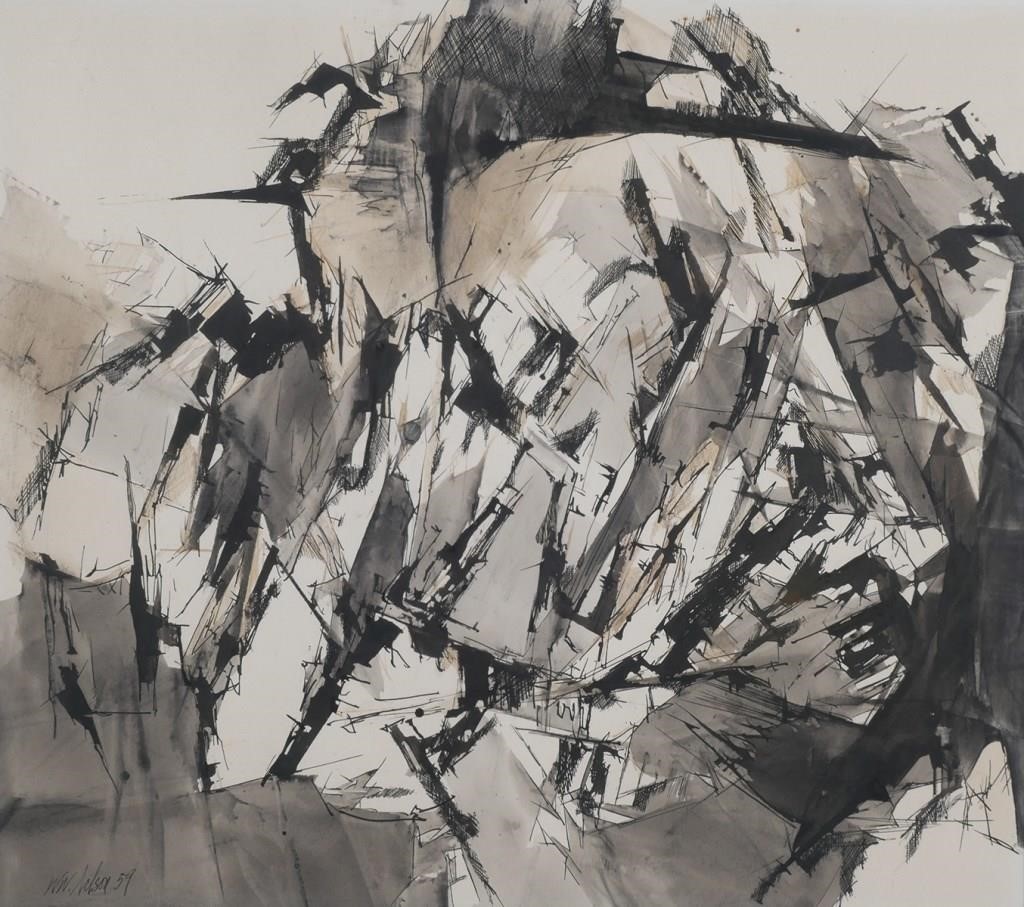 Appraisal: Abstract Expressionism ink and wash on paper Signed illegibly at