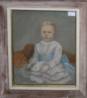 Appraisal: th c American School pastel of a child holding a