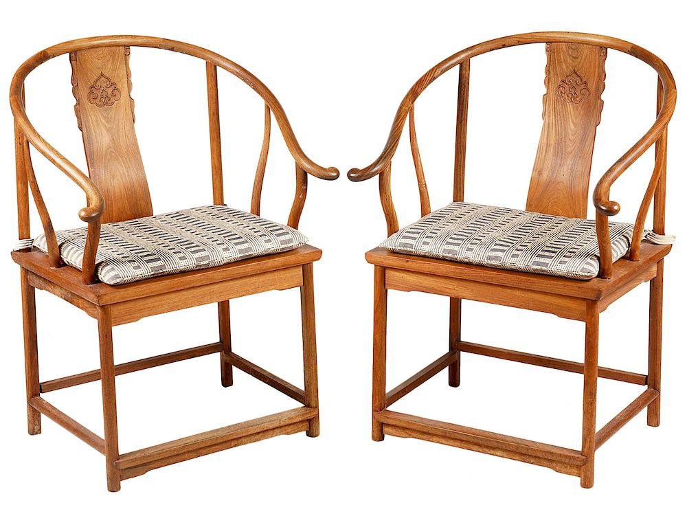 Appraisal: Pr Horseshoe Style Chinese Arm Chairs Pair of Chinese horseshoe