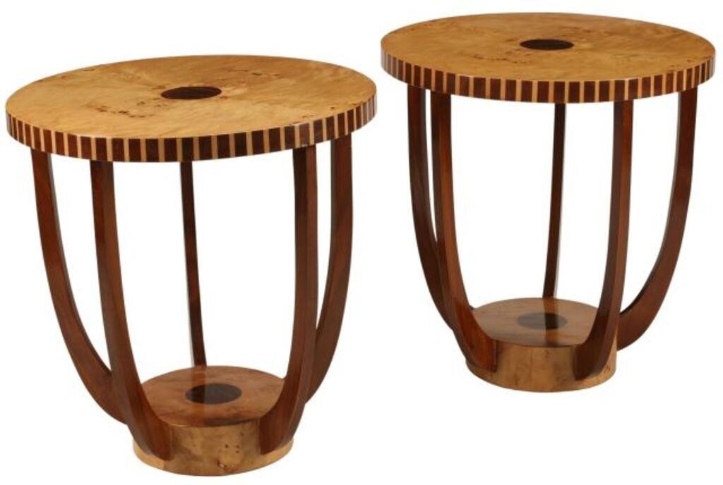 Appraisal: ART DECO STYLE INLAID SIDE TABLES pair Art Deco style