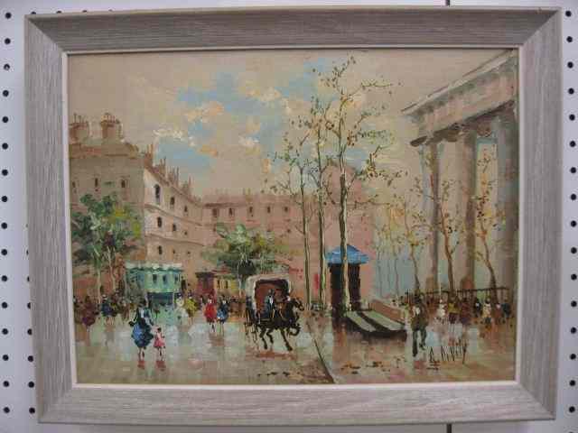 Appraisal: Antonio DeVity Oil Paris Street Scenewith horse drawn carriage image