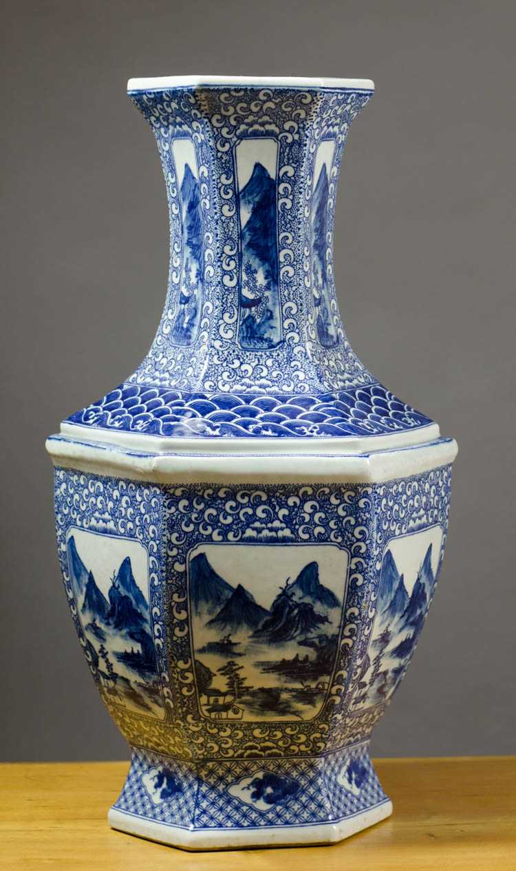 Appraisal: CHINESE BLUE AND WHITE PORCELAIN HEXAGONAL VASE the vase decorated