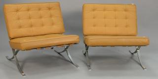 Appraisal: Pair of Barcelona chairs with leather seats tagged Industria Argentina