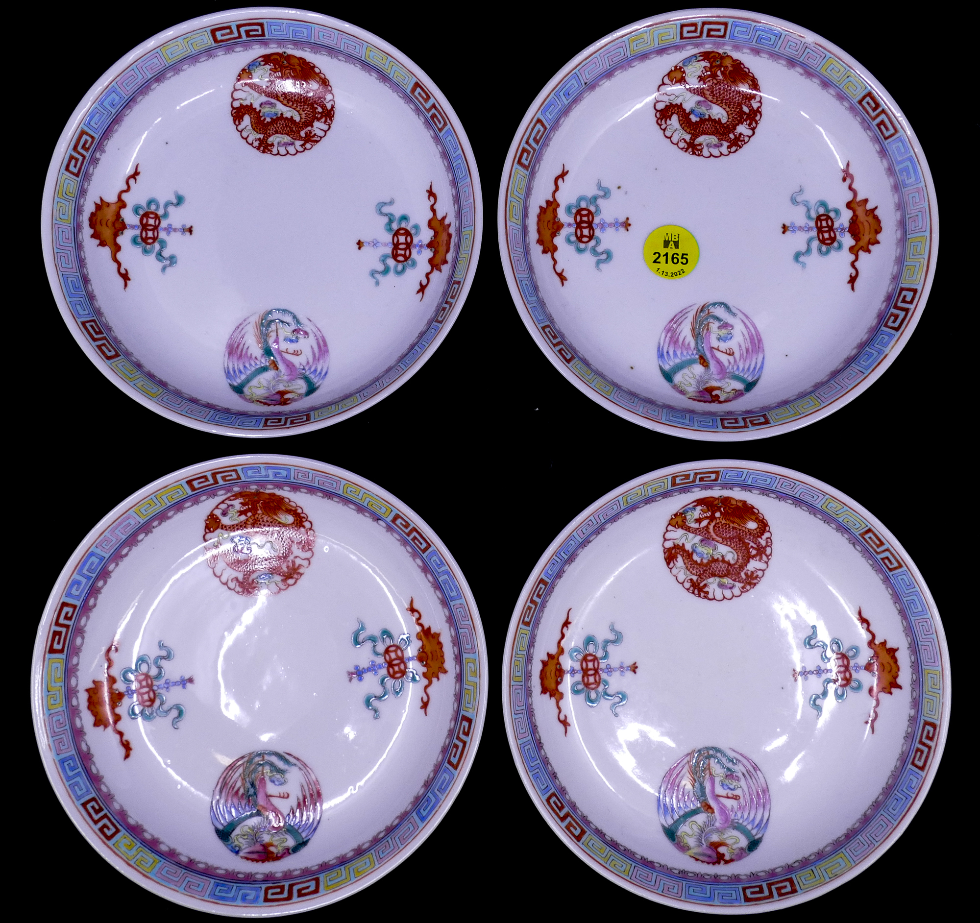 Appraisal: pc Chinese Republic Porcelain Dragon Phoenix Dishes- ''