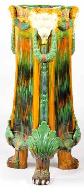 Appraisal: Monumental George Jones Majolica Pedestalwoodland theme vibrant with green and