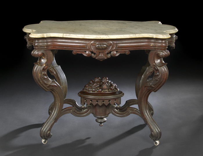 Appraisal: American Rococo Revival Walnut and Marble-Top Center Table third quarter