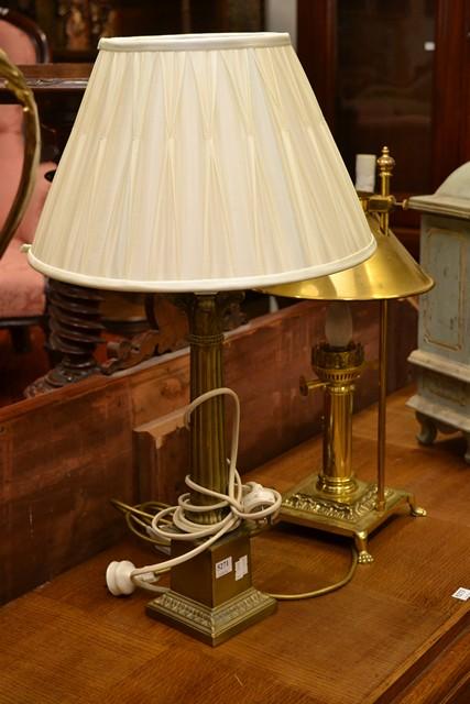 Appraisal: A COLUMNAR BRASS LAMP BASE AND A BRASS LAMP BASE