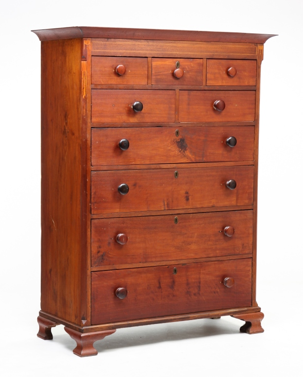 Appraisal: AMERICAN TALL CHEST Ca walnut with poplar secondary Dovetailed case